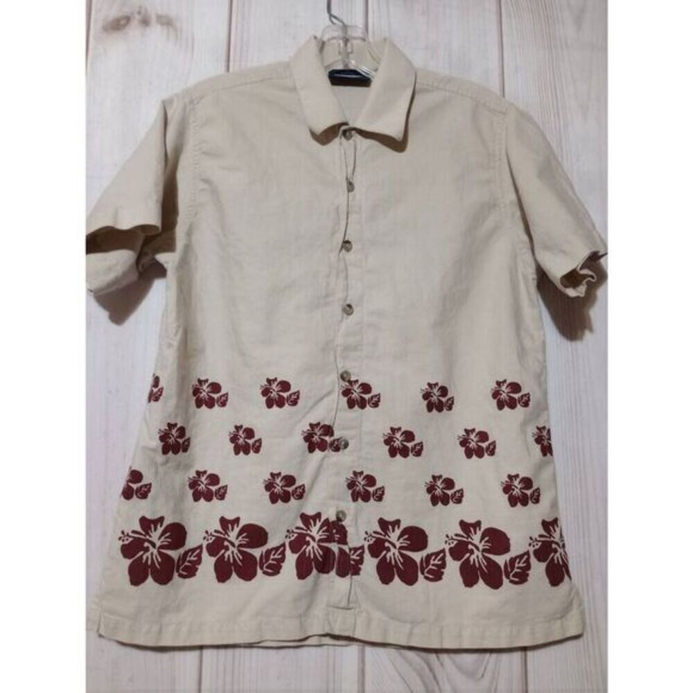 Wrangler Shirt Ladies Large Cream Maroon Button Front Short Sleeve